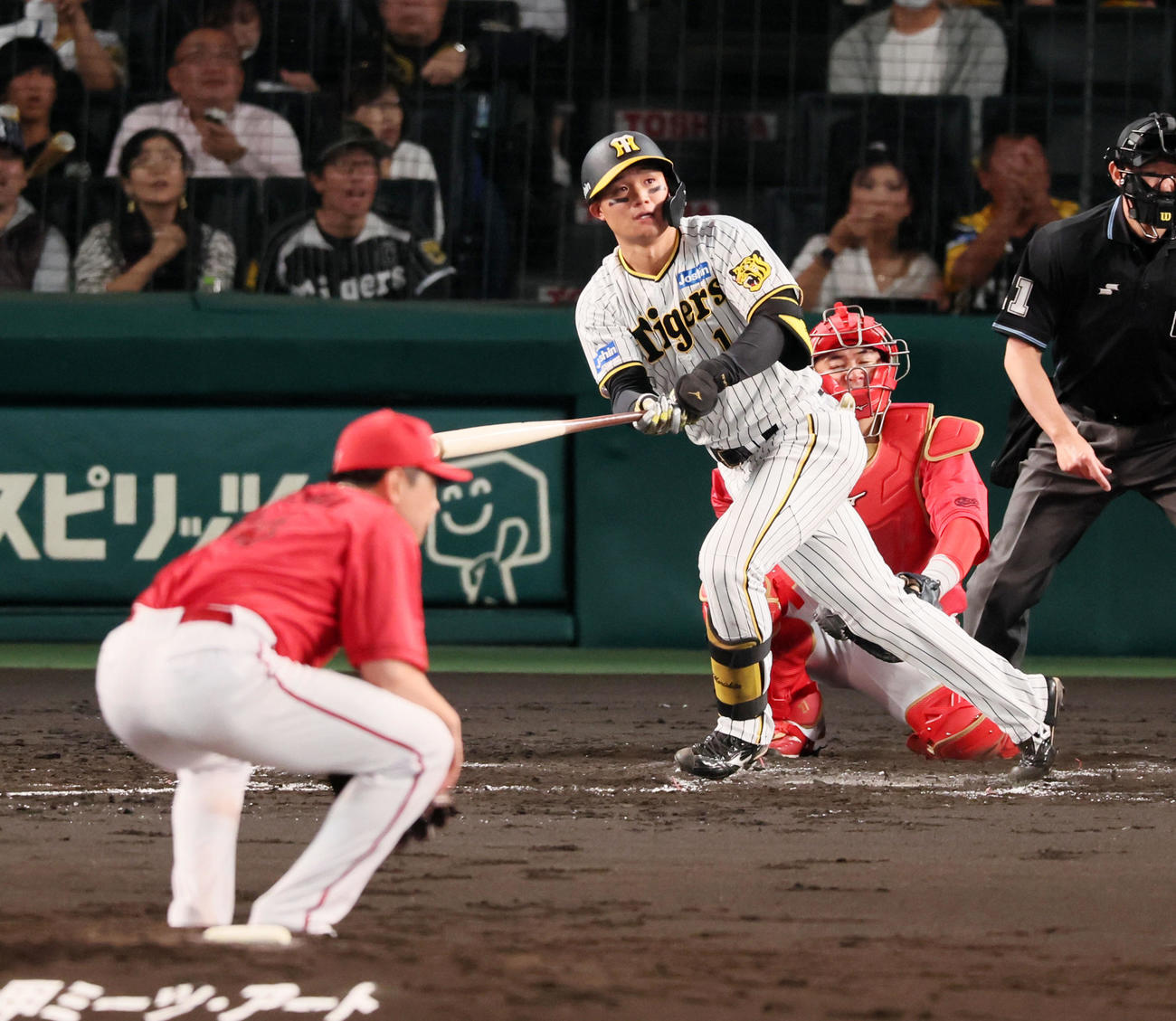 阪神対広島　3回裏阪神2死、森下は左飛を打ち上げる。投手は大瀬良（撮影・加藤哉）