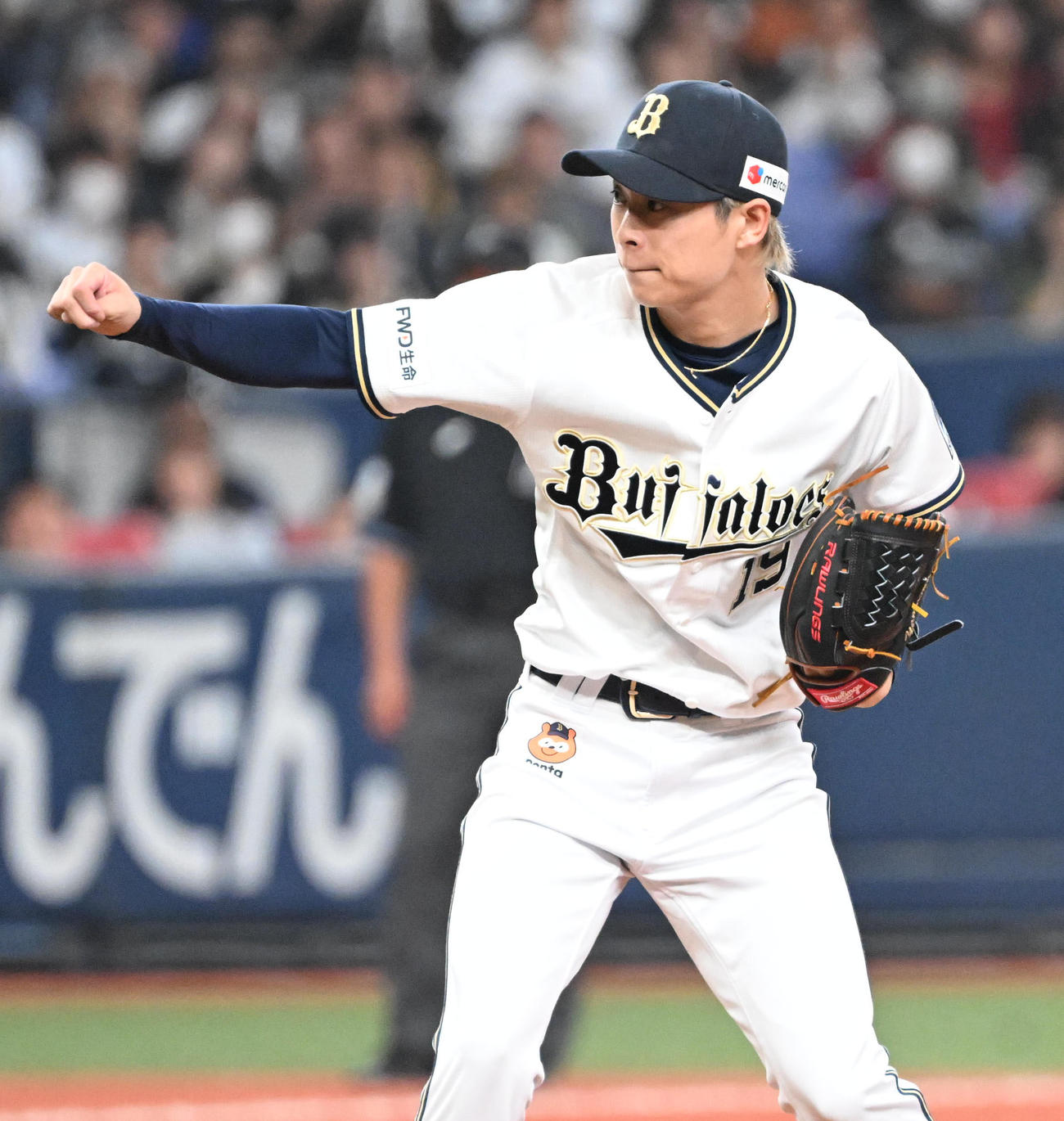 オリックス対ロッテ　9回に登板するオリックス山岡（撮影・和賀正仁）