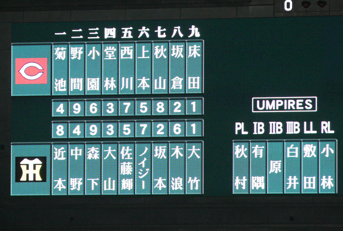 CSファイナル　阪神対広島　両チームのスタメン（撮影・上山淳一）