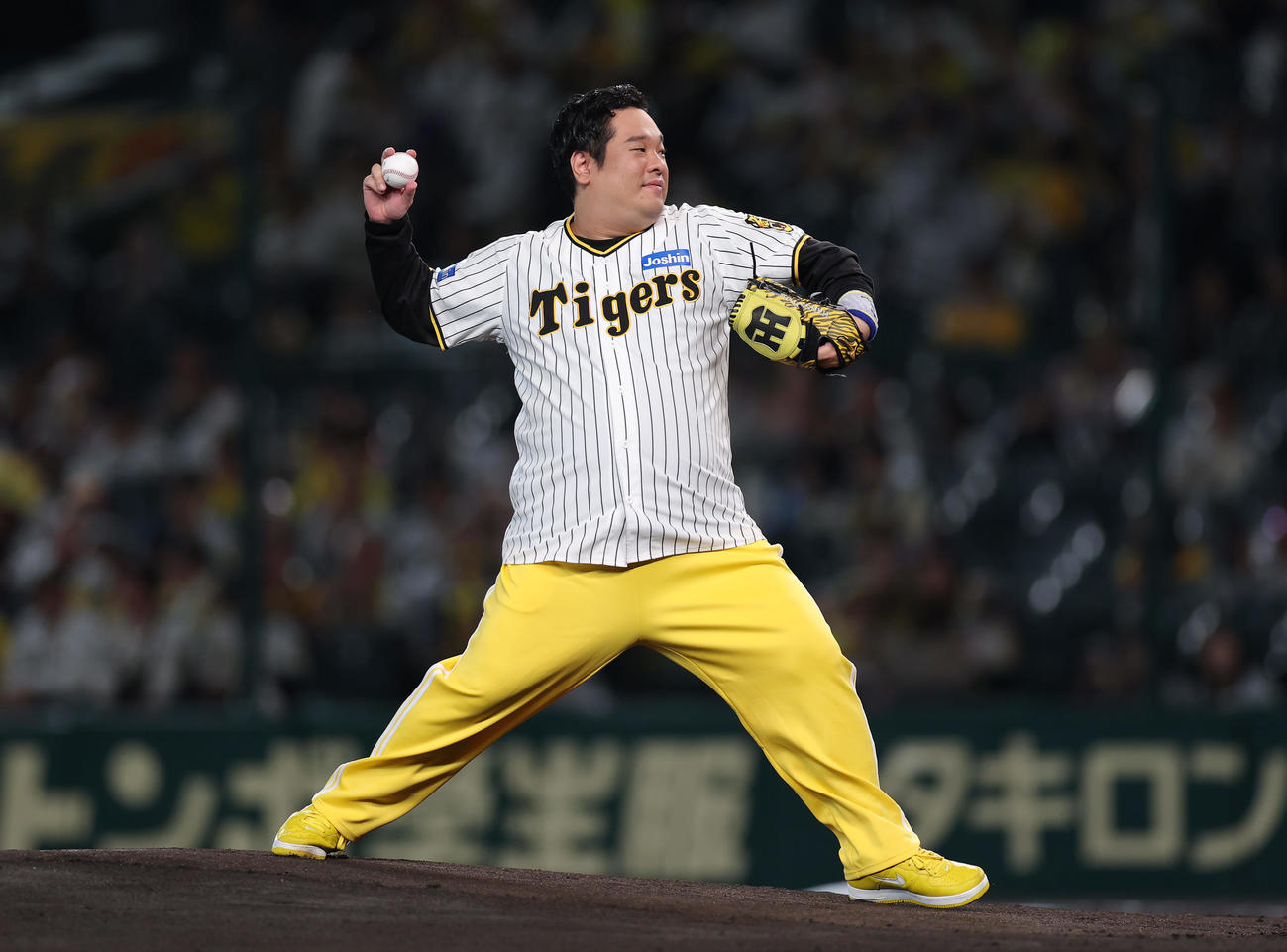 阪神対広島　ファーストピッチセレモニーを務めた岡崎体育（撮影・前田充）
