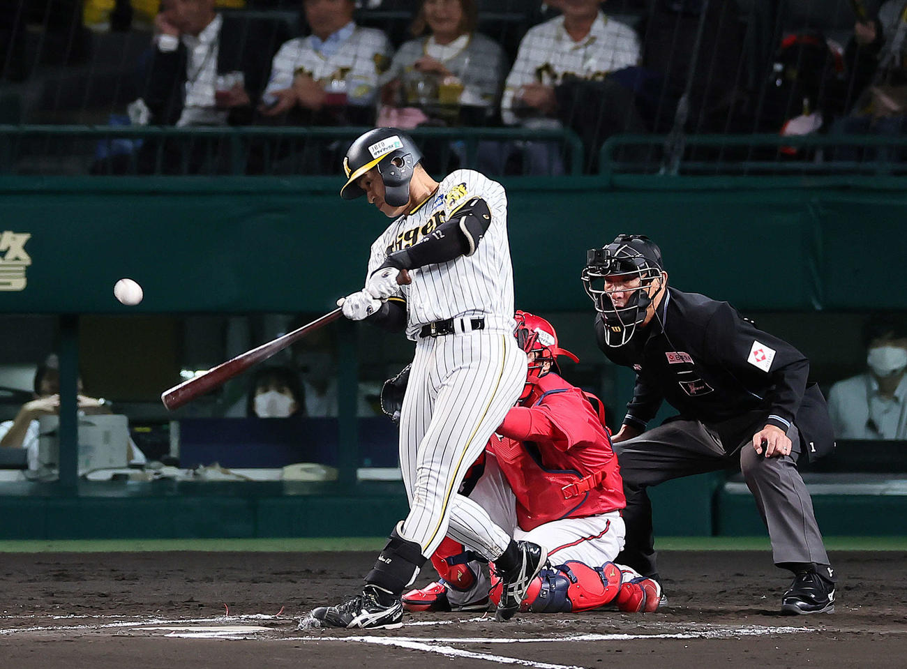 阪神対広島　6回裏阪神2死一、二塁、坂本は右前適時打を放つ（撮影・足立雅史）