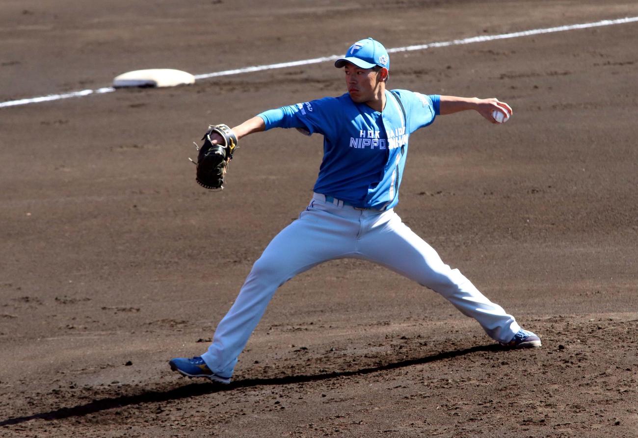 楽天対日本ハム　先発し6回1安打無失点と好投した日本ハム根本（撮影・永野高輔）