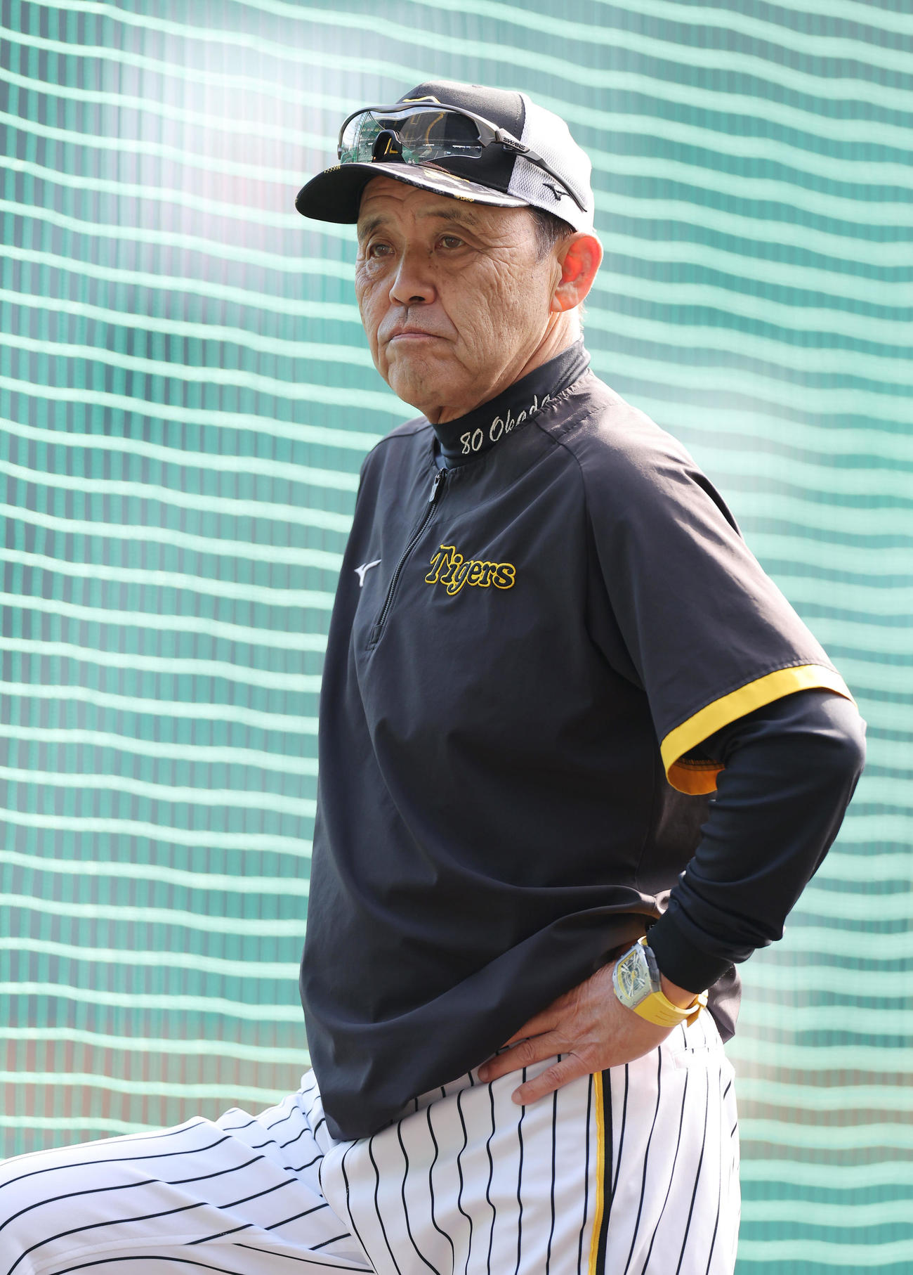 練習を見守る阪神岡田監督（撮影・前田充）