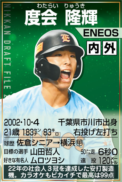 ドラフト】ENEOS・度会隆輝3球団競合でDeNAが交渉権 都市対抗で3冠の