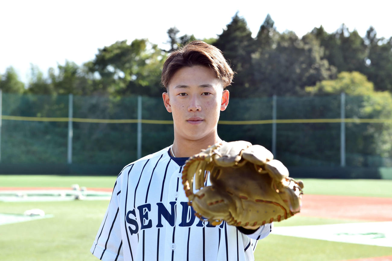 ドラフト指名を待つ仙台大・辻本（撮影・相沢孔志）