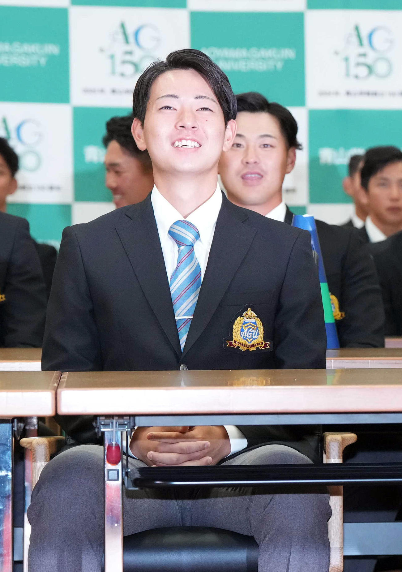阪神から1位指名される青学大・下村（撮影・狩俣裕三）
