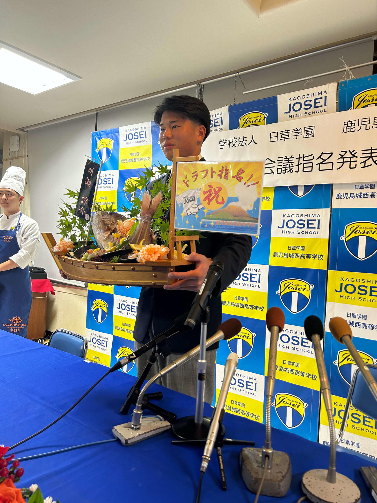 日本ハムから4位指名を受けた鹿児島城西・明瀬（撮影・佐藤究）