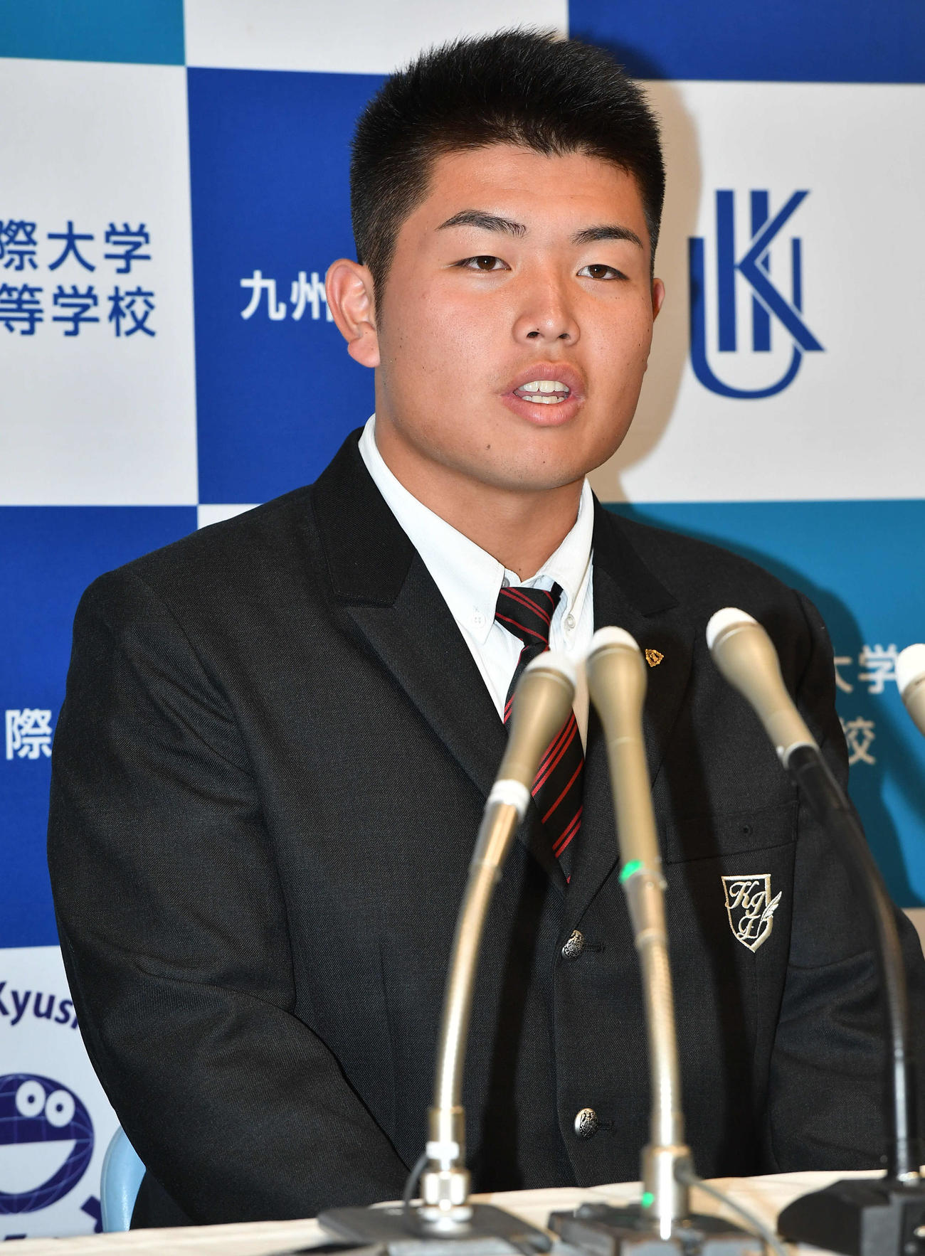 ソフトバンクから育成ドラフト3巡目で指名された九州国際大付・佐倉（撮影・岩下翔太）