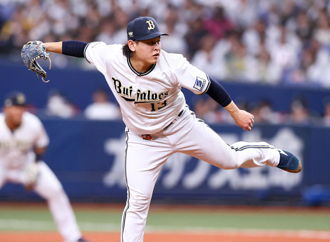 オリックス対阪神　5回、力投するオリックス宮城（撮影・上山淳一）