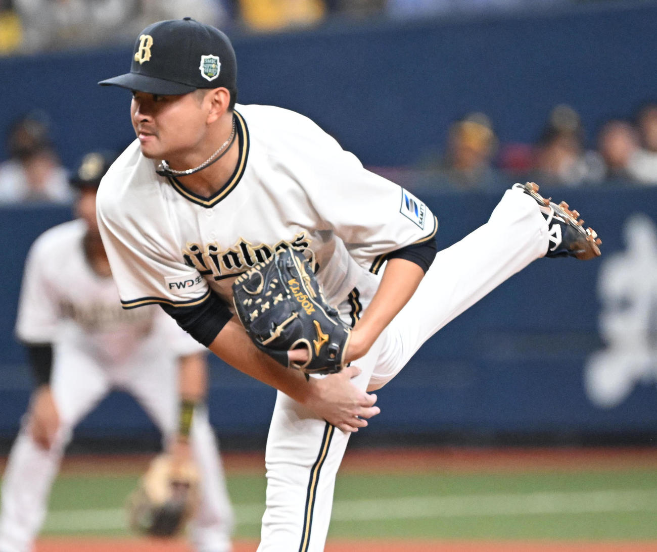 オリックス対阪神　9回に登板するオリックス小木田（撮影・和賀正仁）