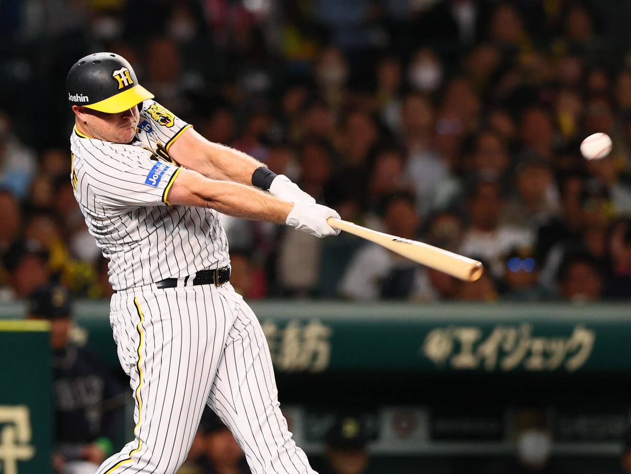 阪神対オリックス　2回裏阪神1死一塁、ノイジーは右前打を放つ（撮影・上山淳一）