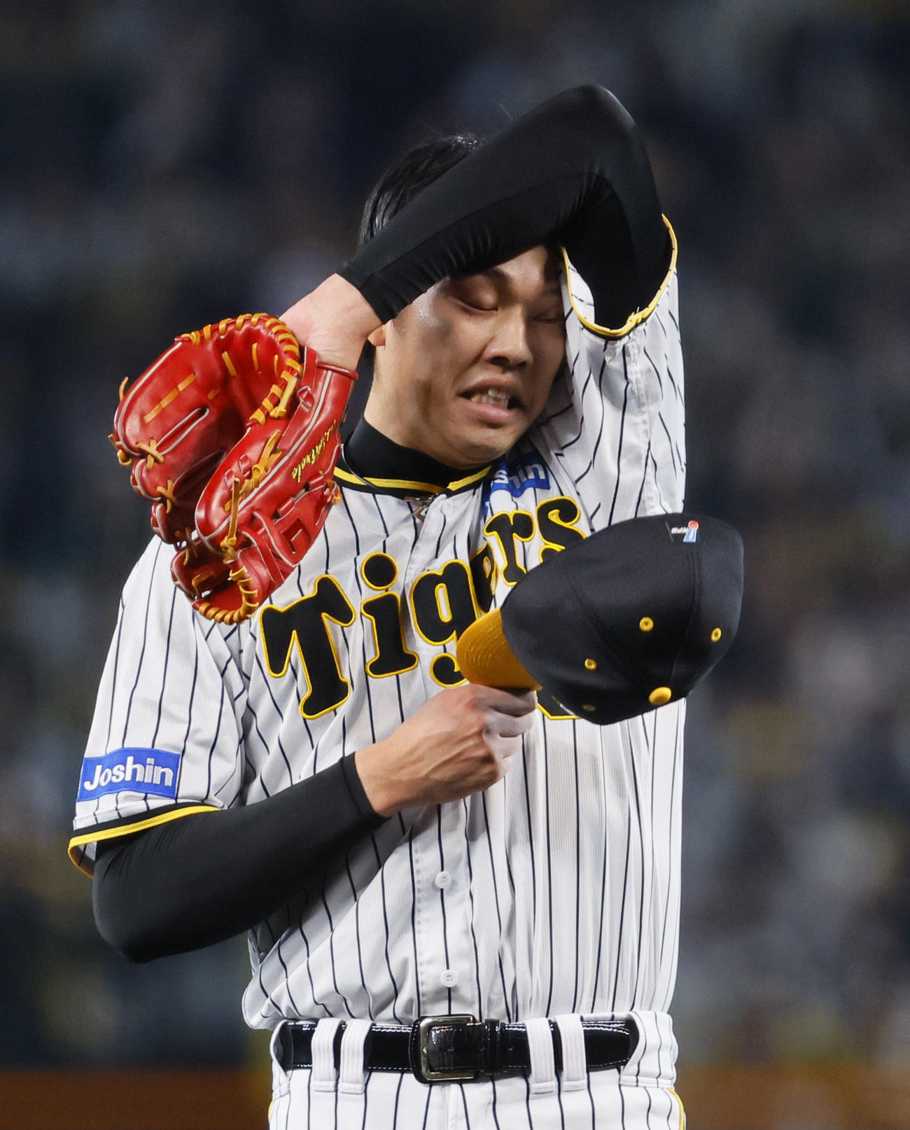 阪神対オリックス　2回表オリックス1死三塁、紅林に同点打を許した阪神才木（撮影・藤尾明華）