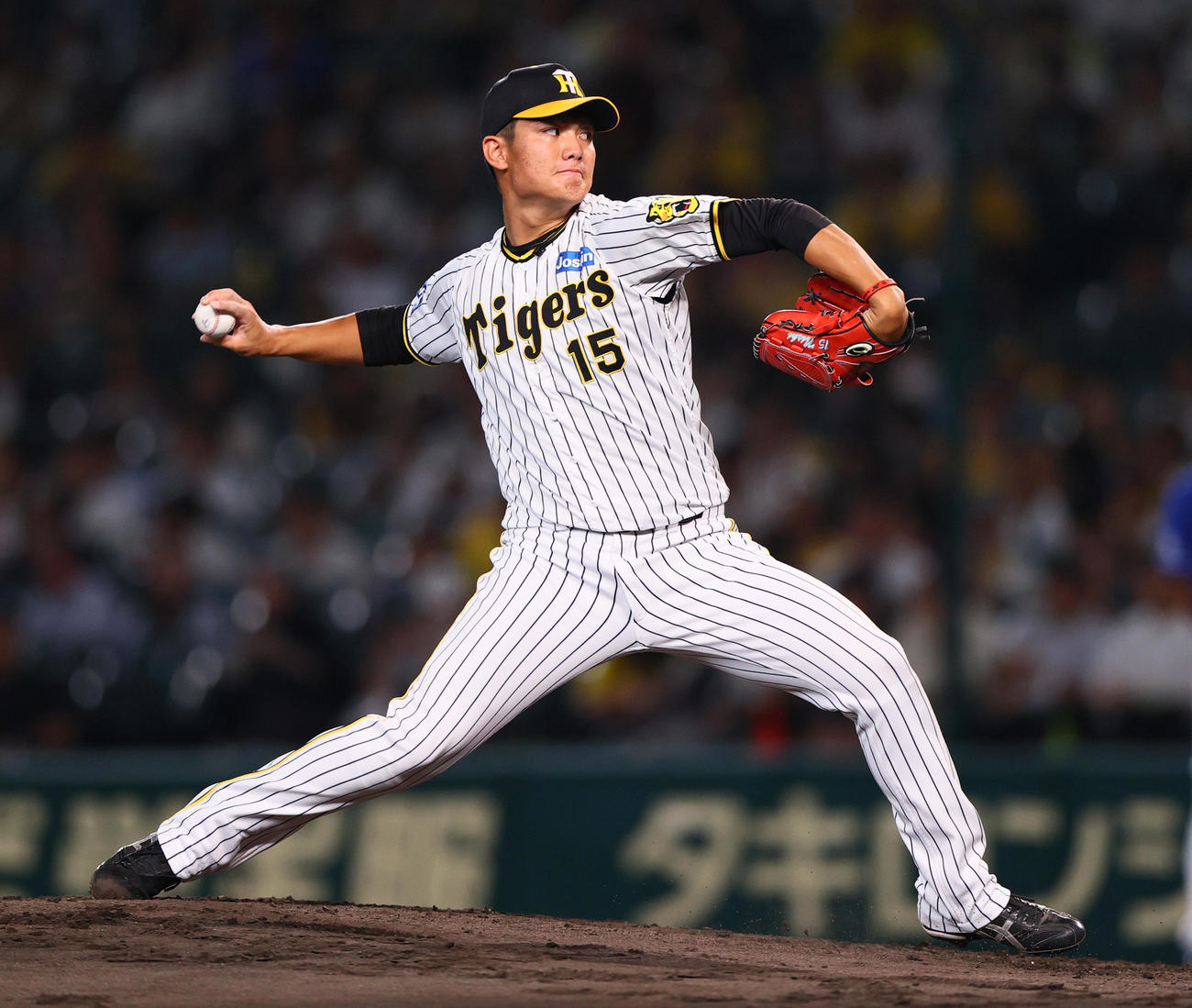 阪神対中日　6回、阪神2番手で登板の西純矢（撮影・上山淳一）＝2023年9月27日、甲子園球場