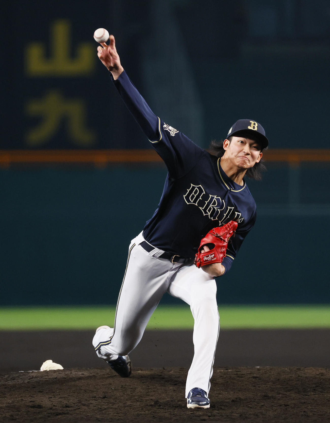 阪神対オリックス　8回、2番手で登板したオリックス山崎颯（撮影・藤尾明華）