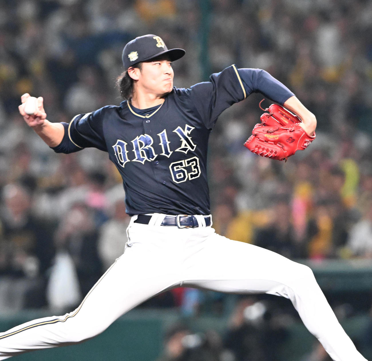 阪神対オリックス　8回に登板するオリックス山崎颯（撮影・和賀正仁）