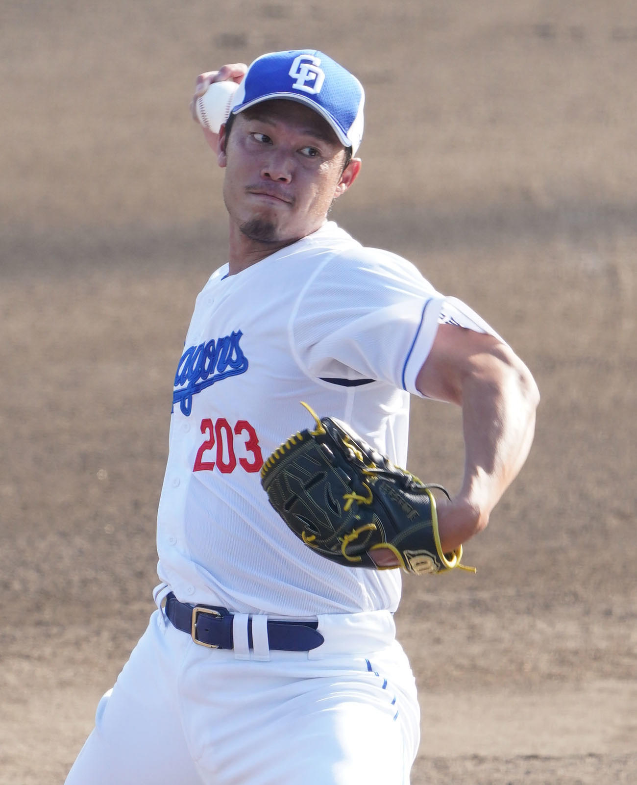 打撃投手として登板する岩崎（撮影・森本幸一）