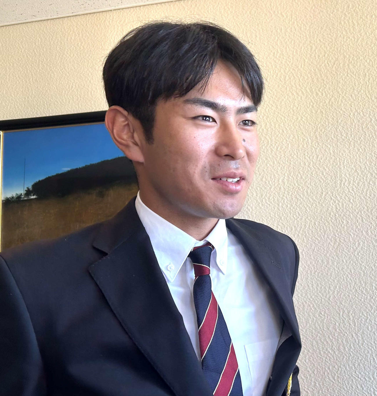 日本ハムからドラフト3位指名を受けた山梨学院大・宮崎一樹外野手（撮影・黒須亮）