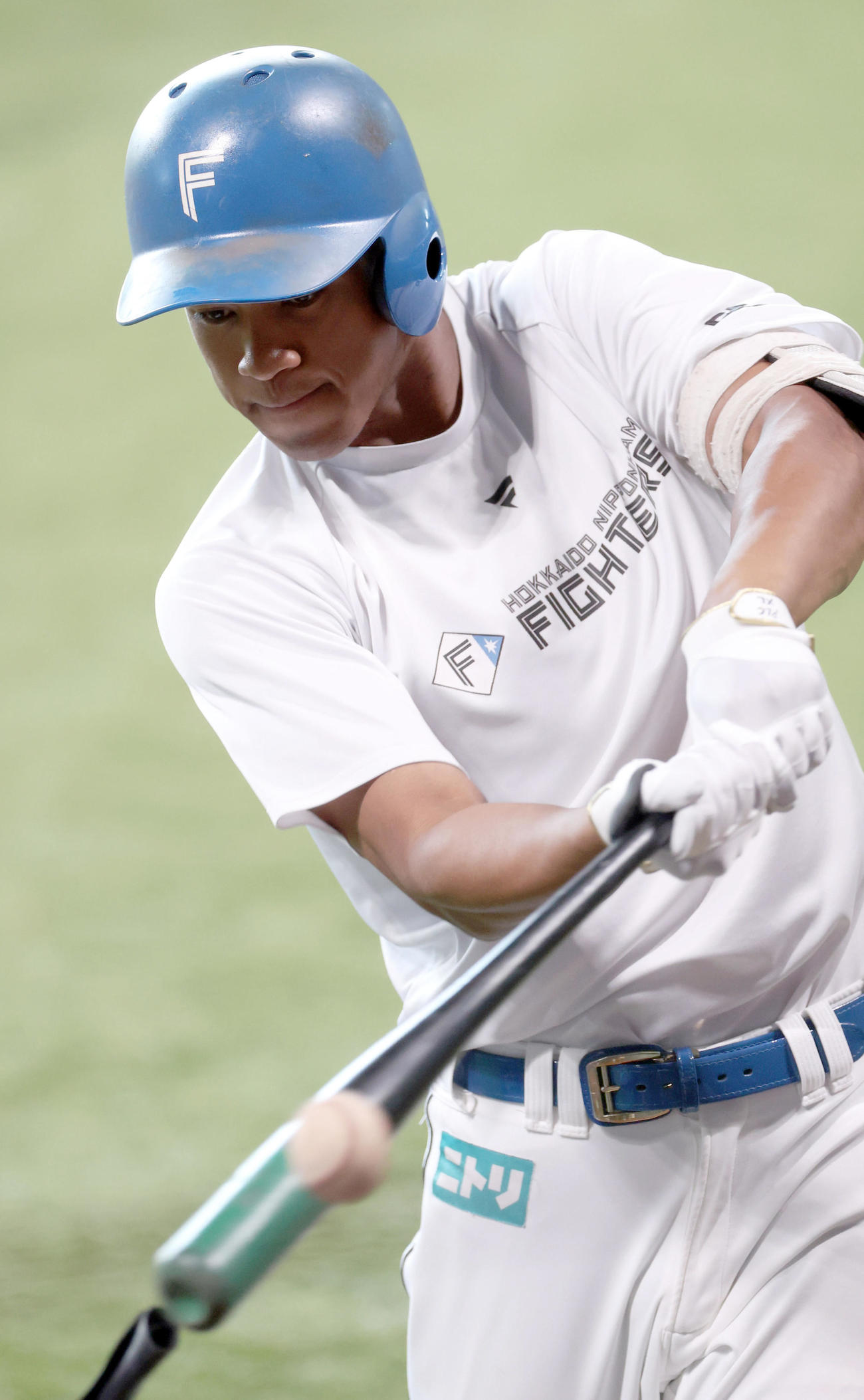 打撃練習をする日本ハム万波（撮影・佐藤翔太）