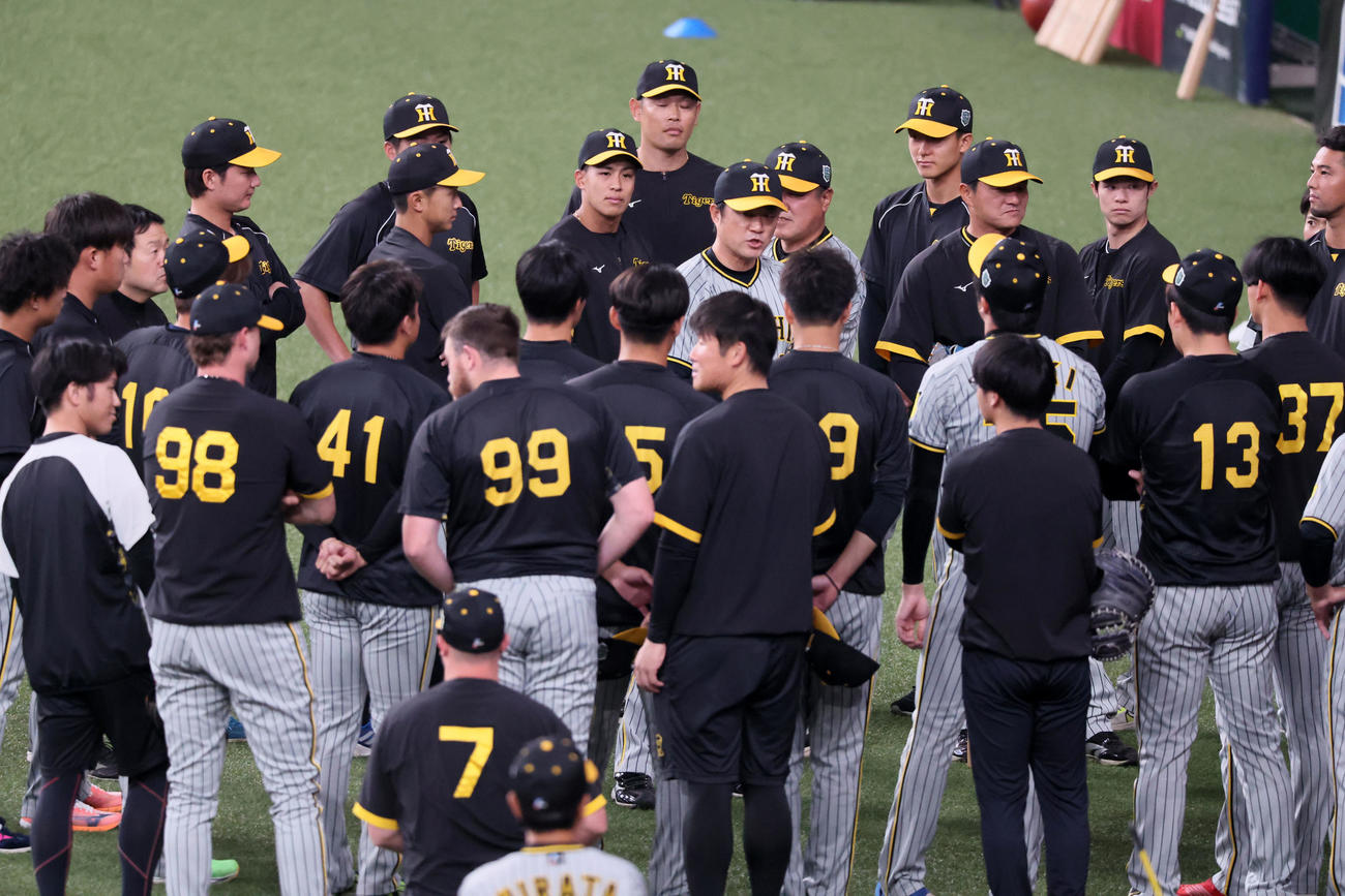 11月4日　オリックス対阪神　練習開始前円陣を組む阪神ナイン