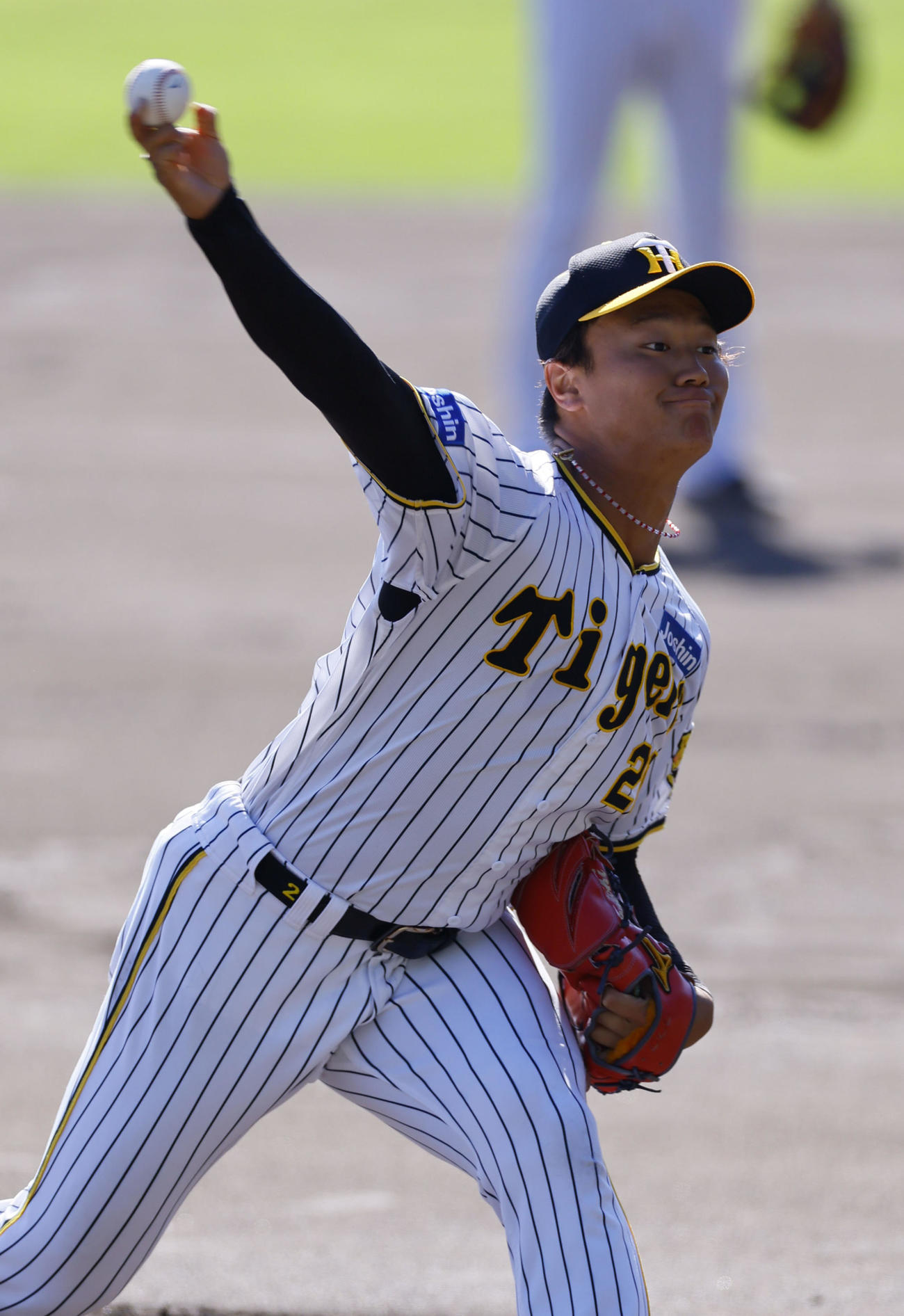 シート打撃に登板した阪神森木（撮影・藤尾明華）