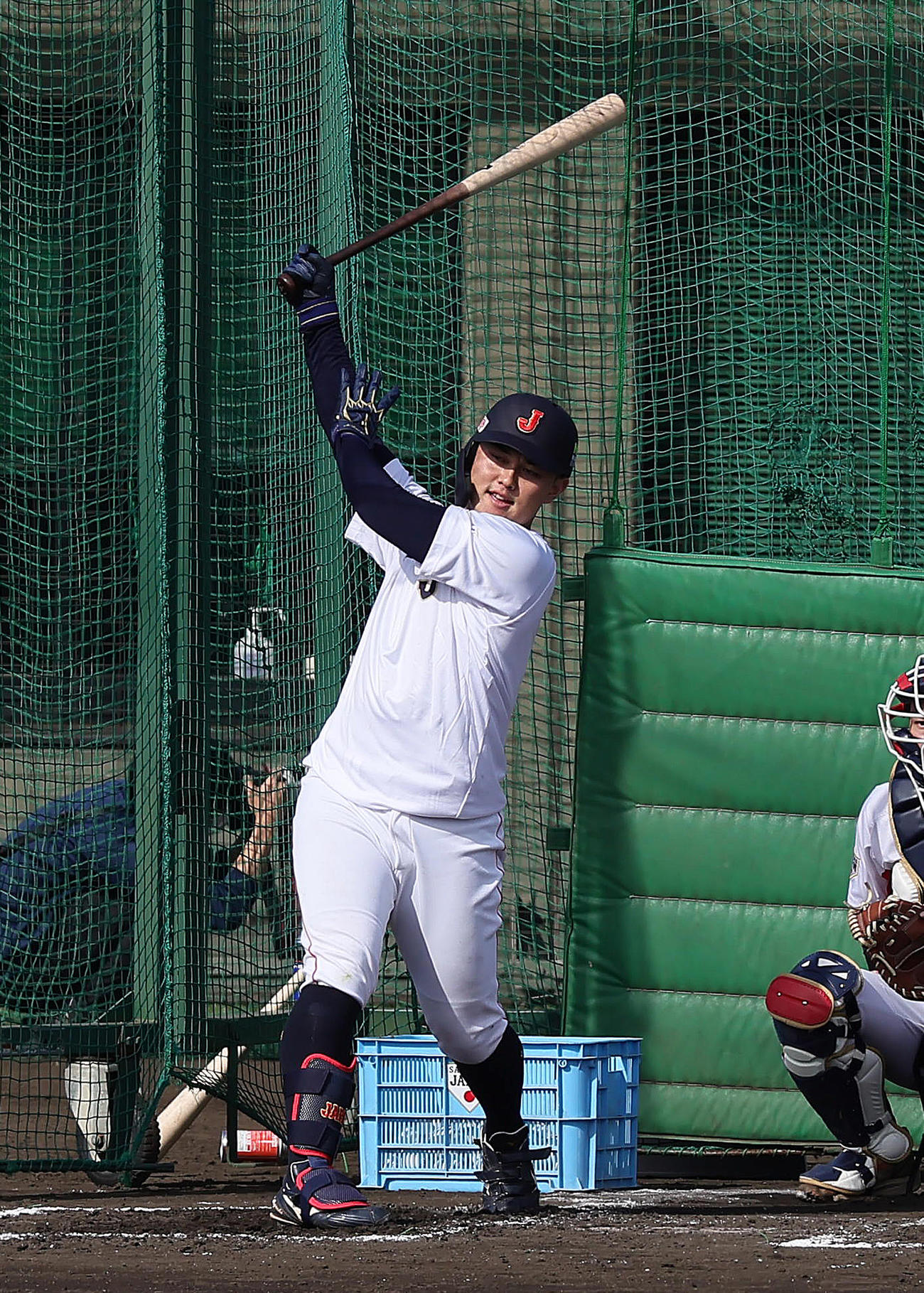 フリー打撃を行う野口（撮影・足立雅史）