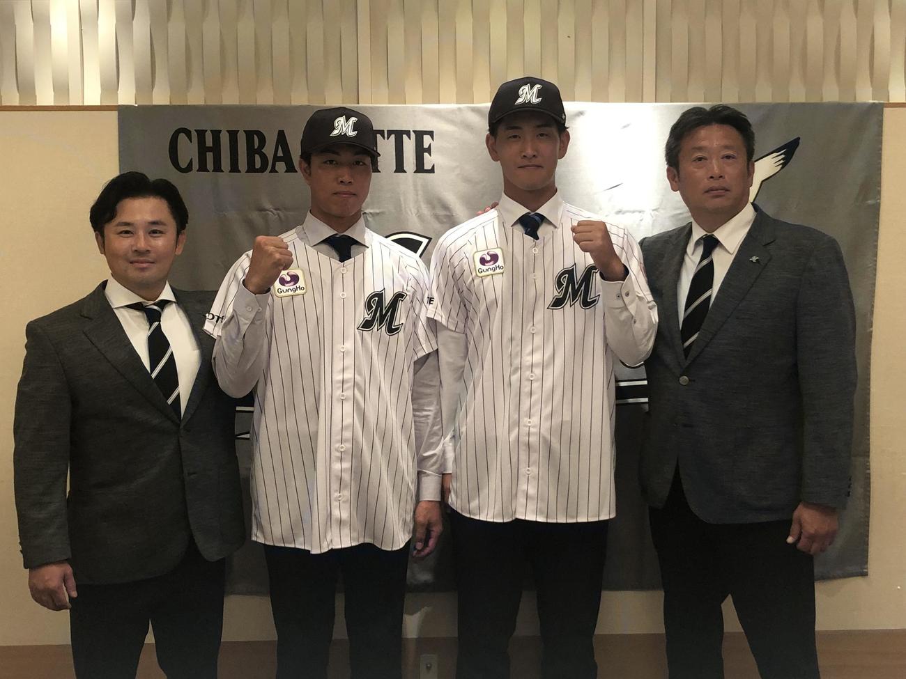 仮契約を行った、左から永森担当スカウト、BC富山・大谷、BC富山・高野、榎アマスカウトディレクター（球団提供）