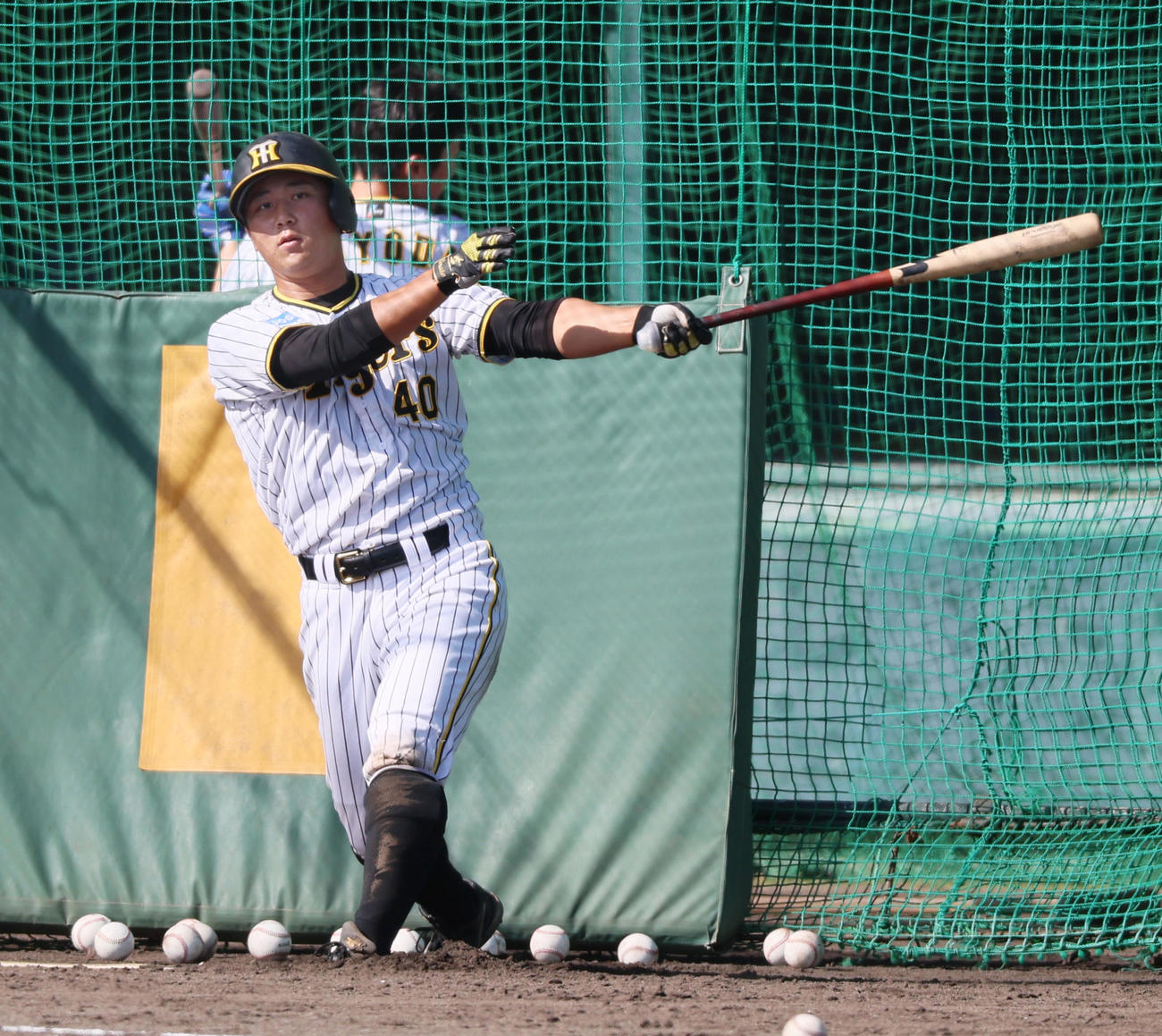 8日、打撃練習を行う井坪