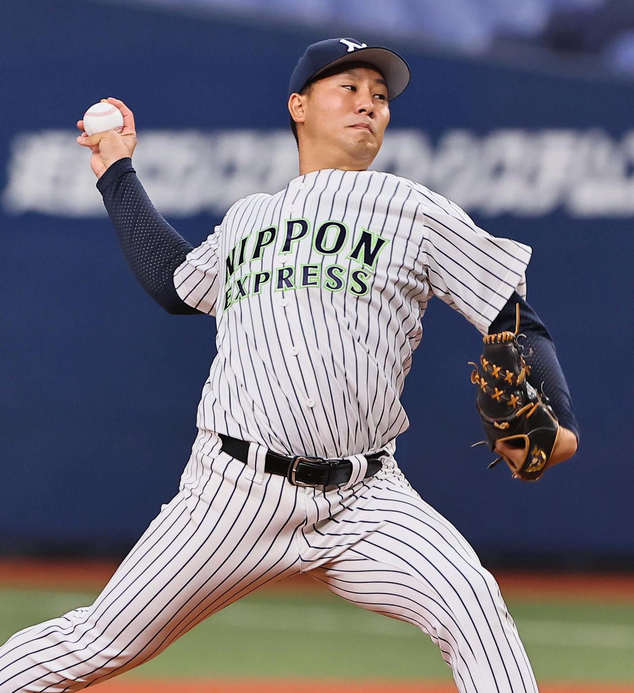 日本通運対ヤマハ　日本通運先発の古田島（撮影・上田博志）