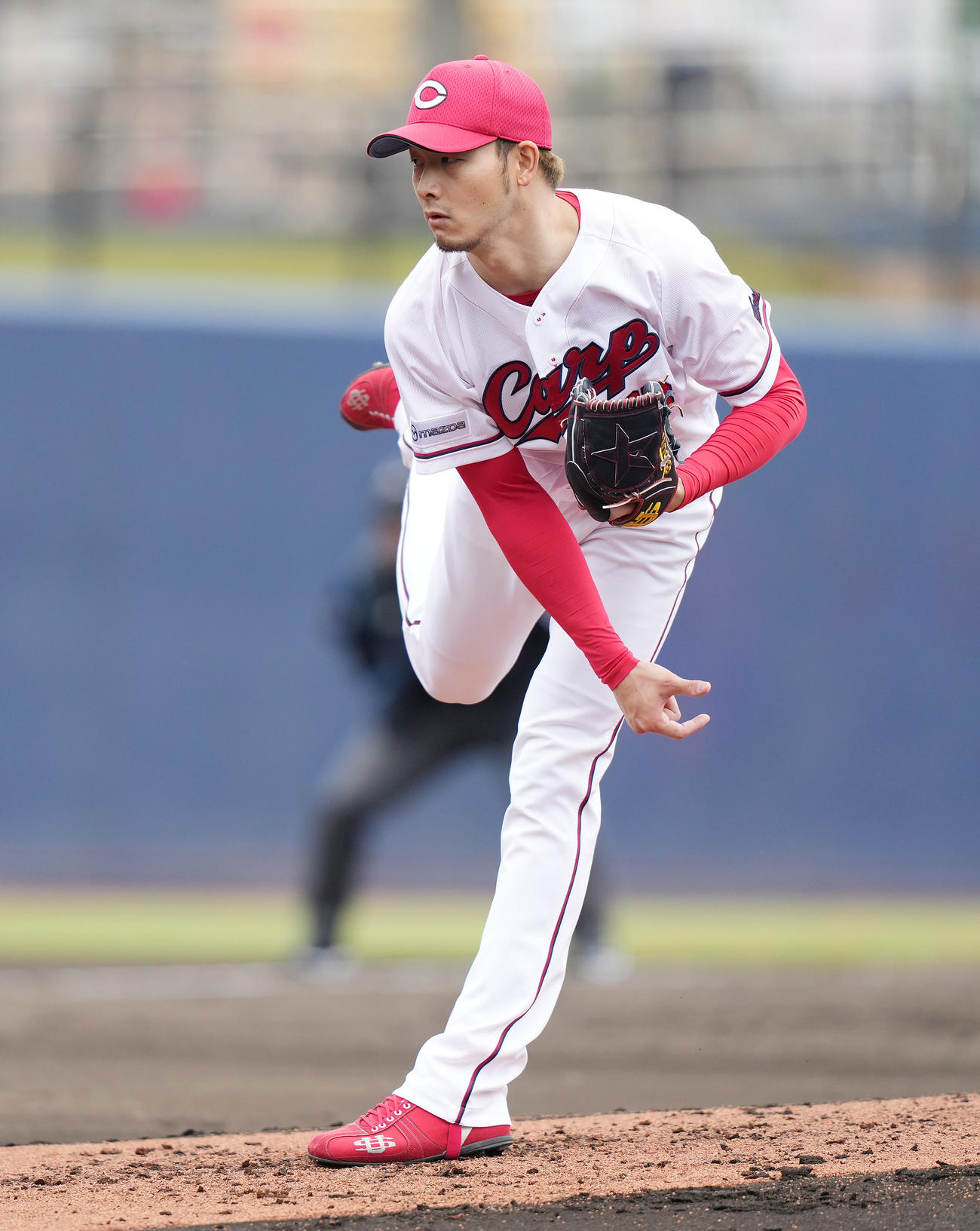 力投する広島薮田（撮影・鈴木みどり）