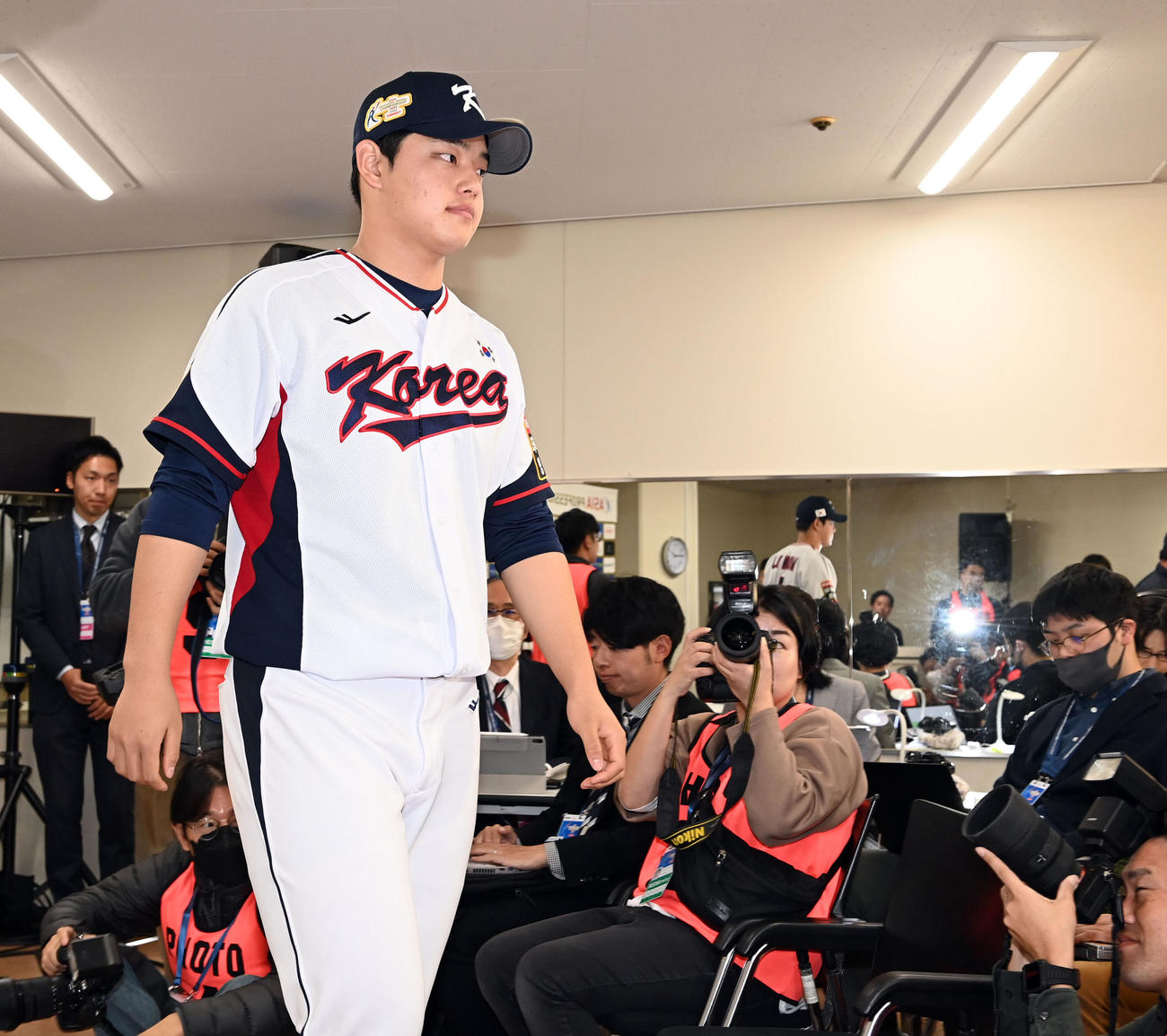 第1戦目で先発予定の韓国のエース文棟柱（撮影・たえ見朱実）