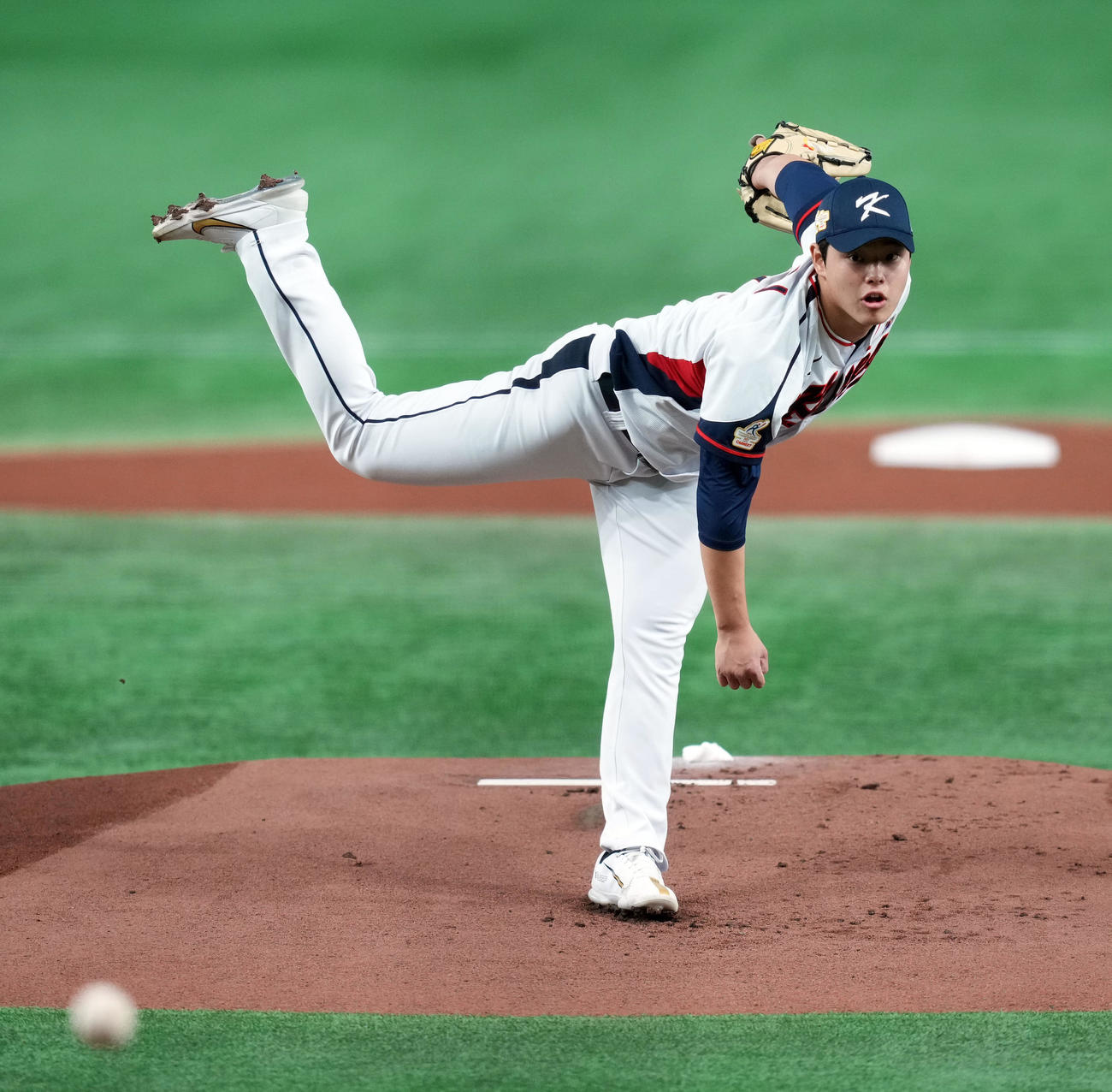 韓国対オーストラリア　韓国の先発文棟柱（撮影・たえ見朱実）