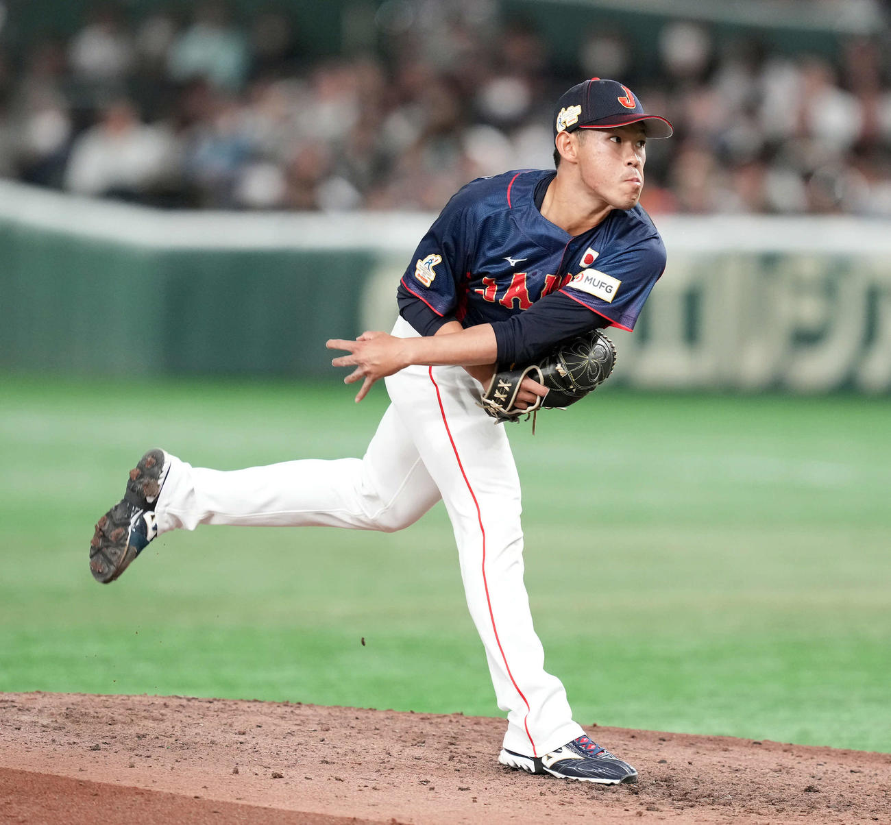 日本対台湾　6回からマウンドに上がった根本（撮影・たえ見朱実）