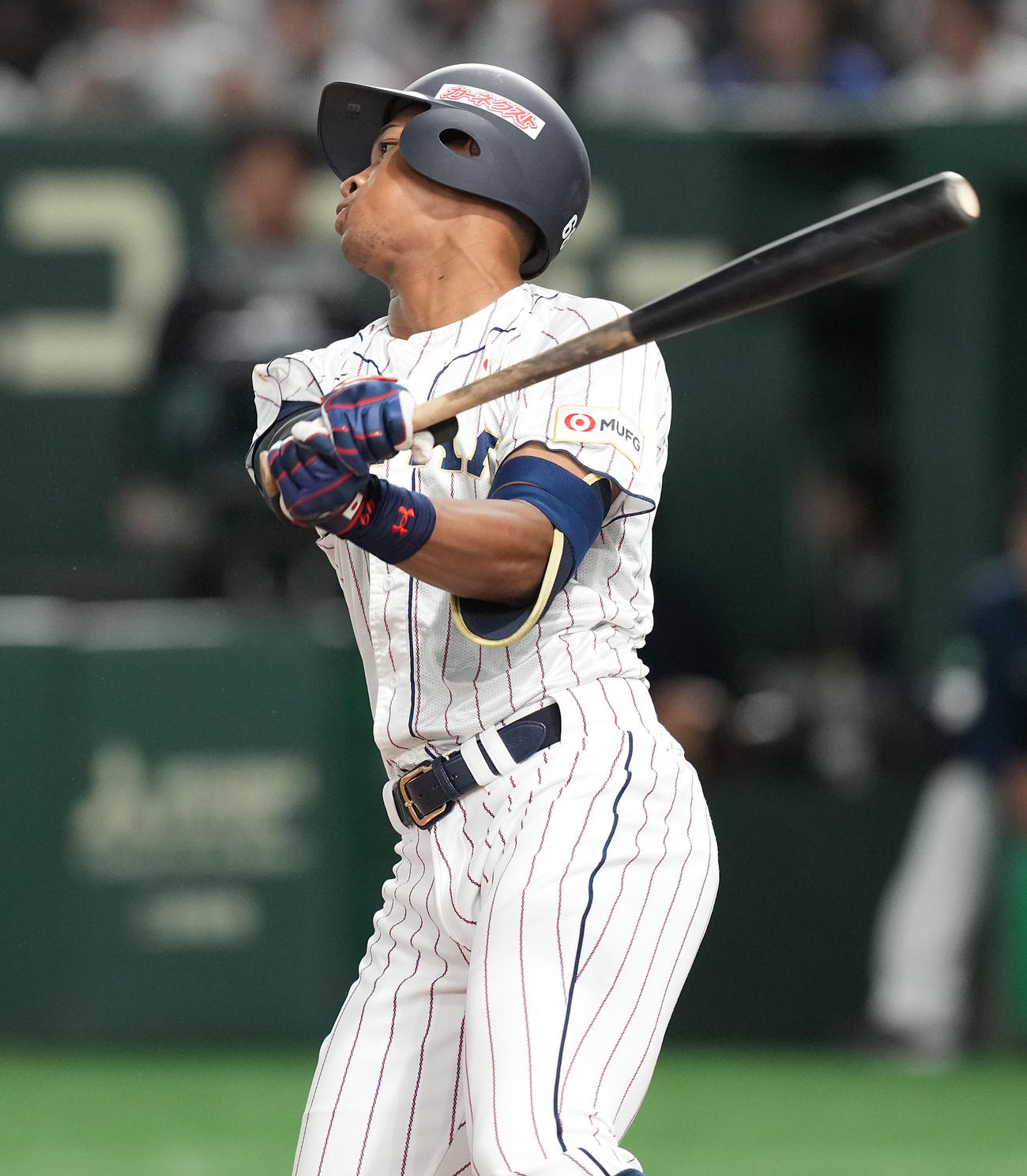 日本対韓国　4回裏日本無死、中越えにソロ本塁打を放つ万波（撮影・たえ見朱実）