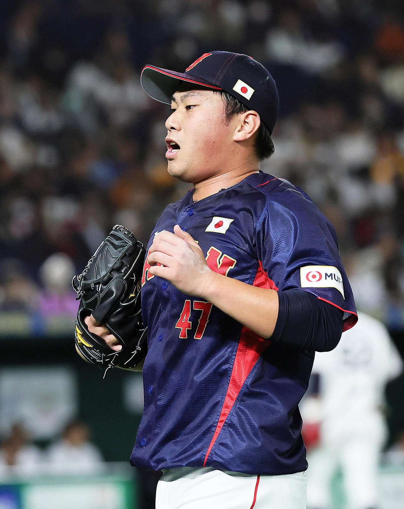 日本対台湾　8回から登板し、3者凡退に抑える好投を見せた桐敷（撮影・足立雅史）