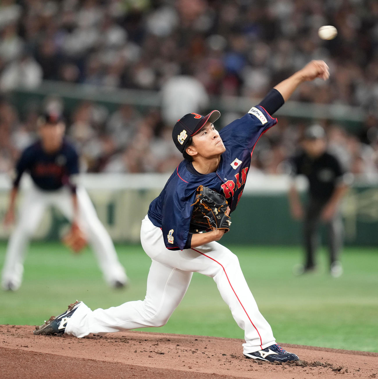 日本対オーストラリア　日本の先発早川（撮影・たえ見朱実）