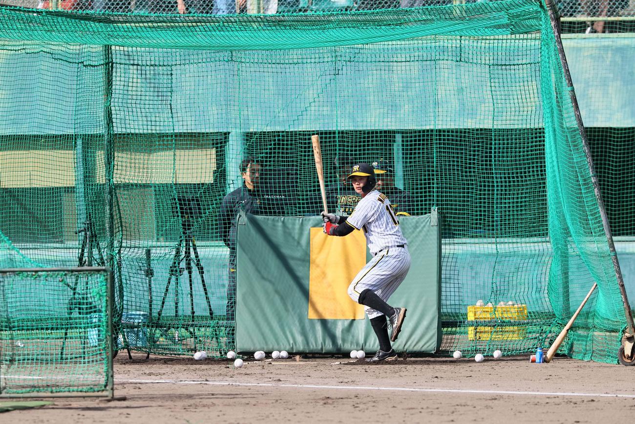 ランチ特打、野口恭佑の打撃（撮影・上田博志）