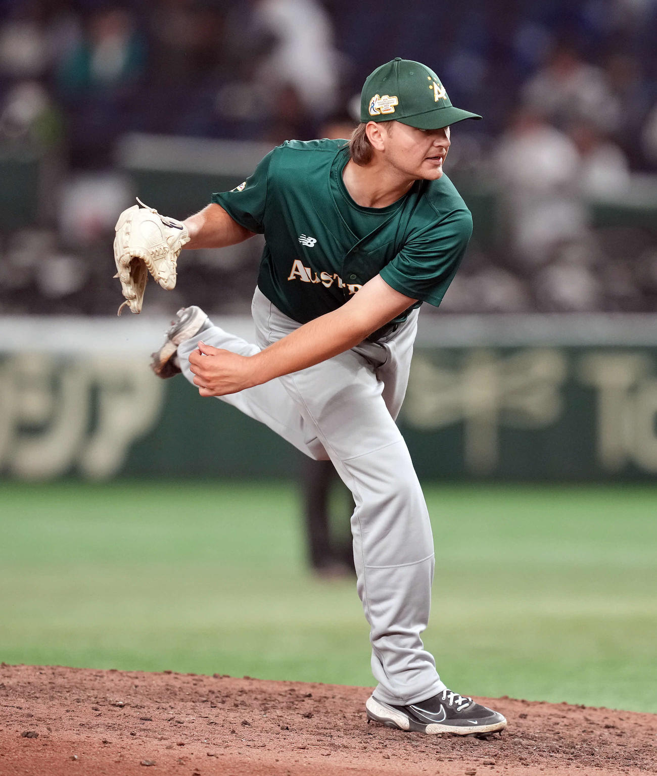 台湾対オーストラリア　9回の途中からマウンドに上がったオーストラリアのウィル・シェリフ（撮影・たえ見朱実）