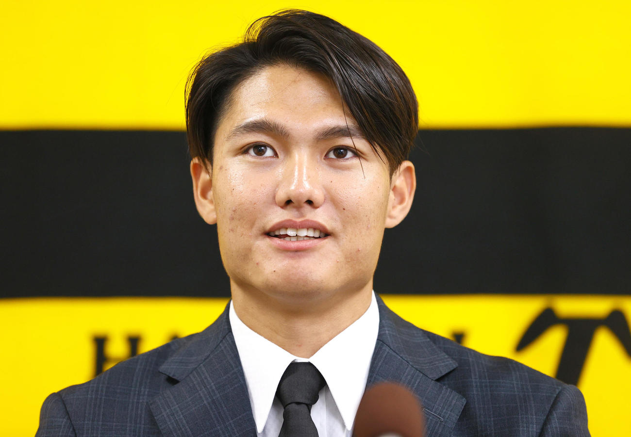 契約更改を終え会見する阪神西純（撮影・上山淳一）