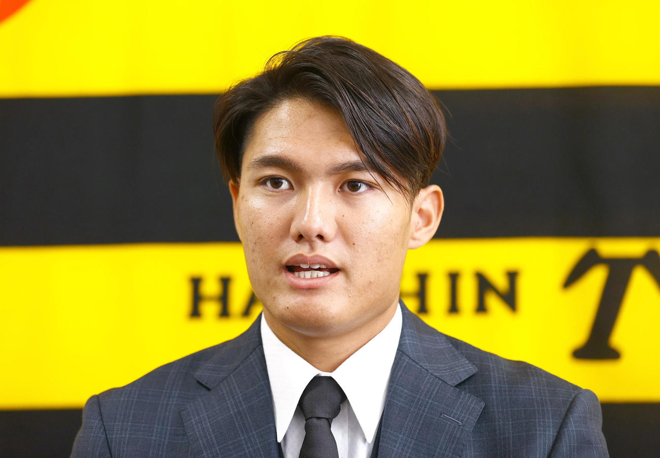 契約更改を終え会見する阪神西純（撮影・上山淳一）