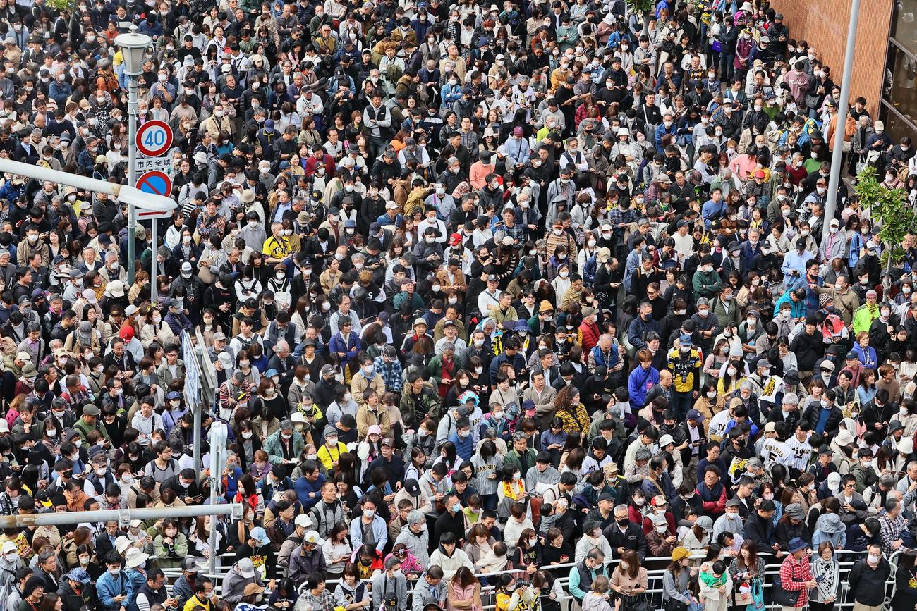 阪神Vパレードに集まったファン（撮影・上田博志）