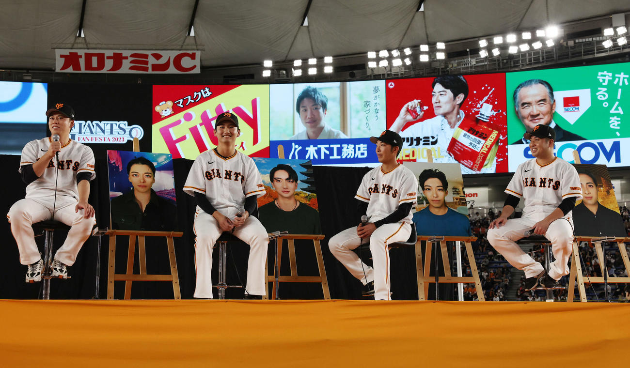 「BEAUTY ONE GP」に出場した巨人の選手たち、左から高梨、横川、赤星、今村（撮影・宮地輝）