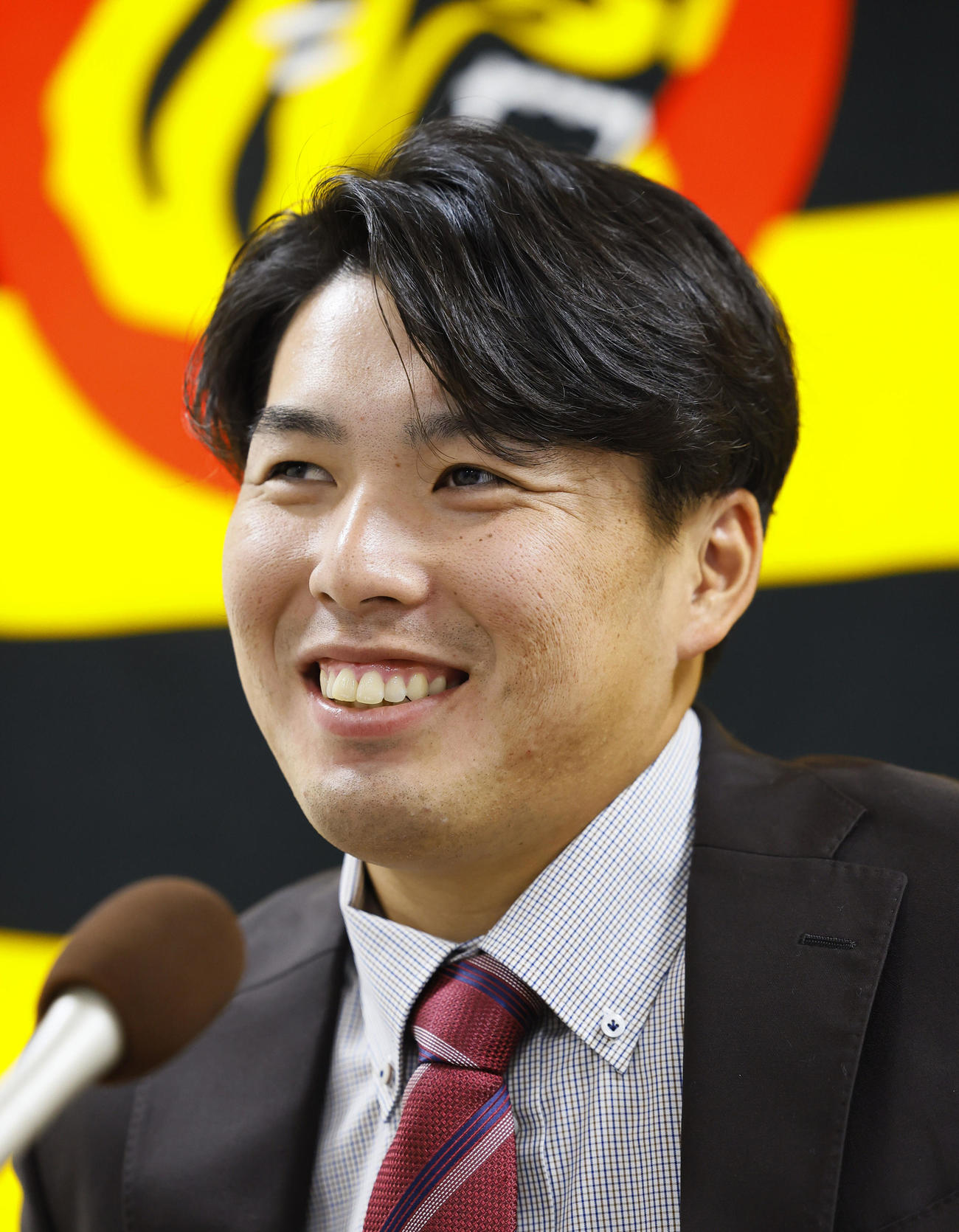 契約更改を終え記者会見する阪神馬場（撮影・藤尾明華）
