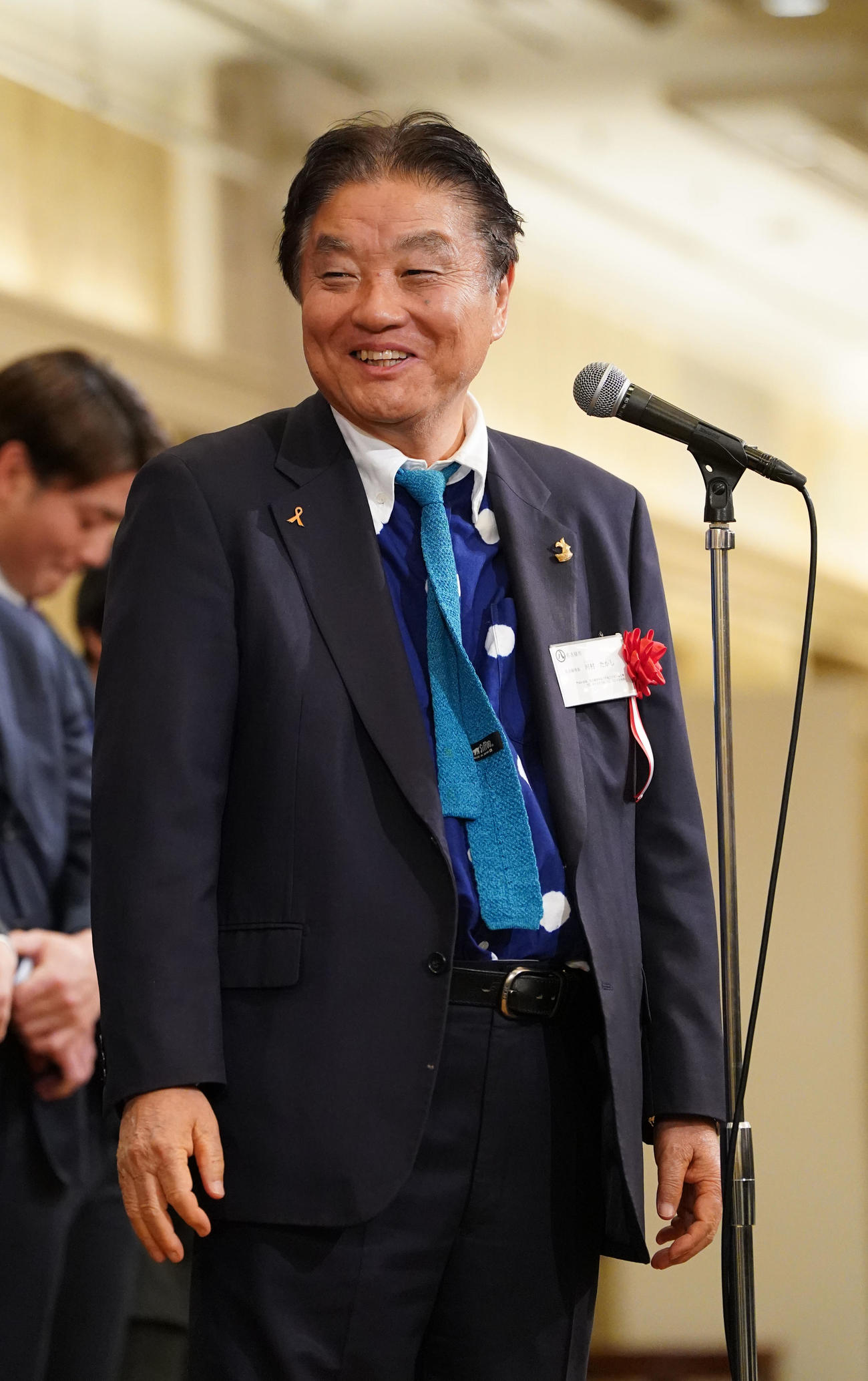 登壇しあいさつをする河村たかし名古屋市長（撮影・森本幸一）