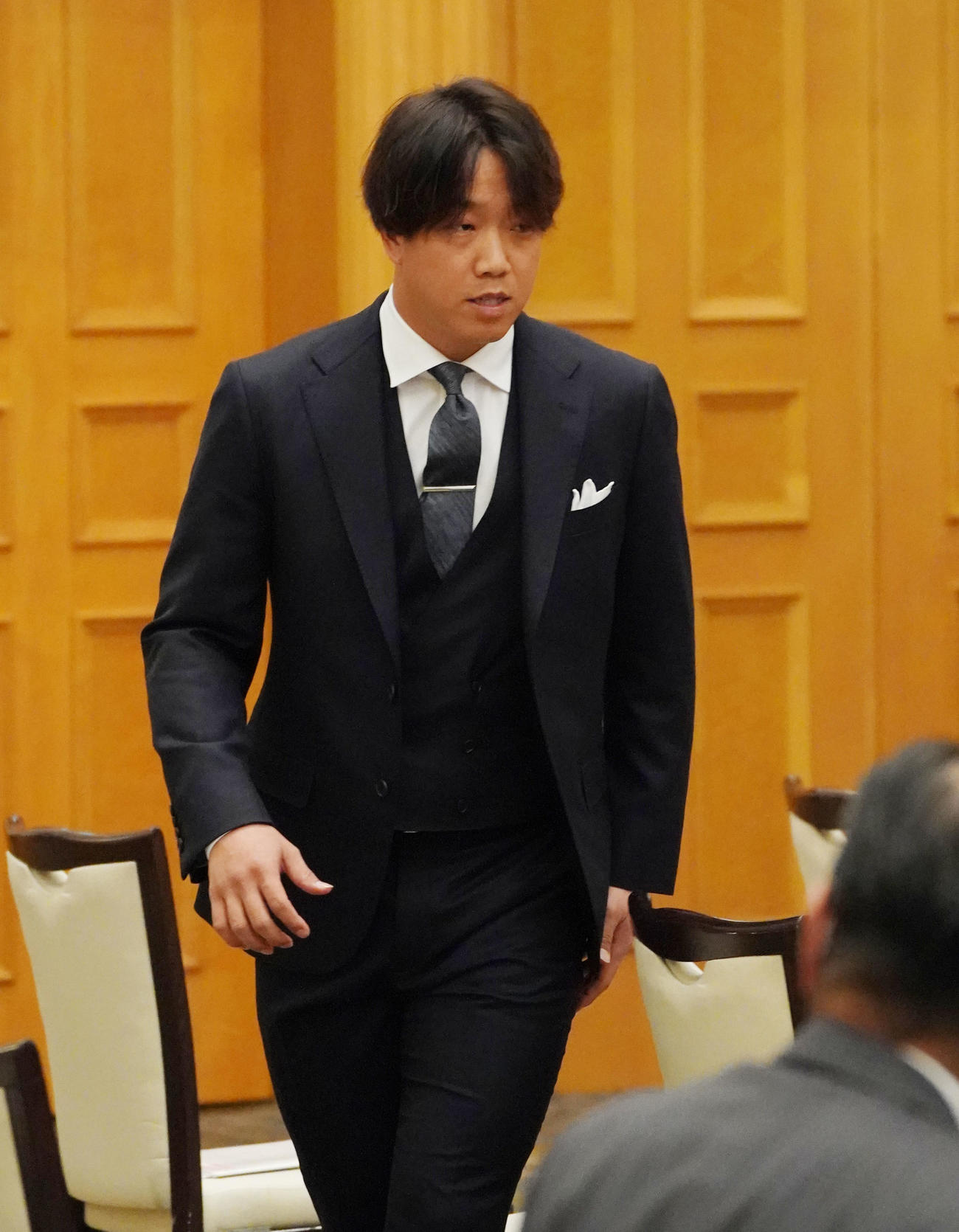 球団納会に出席する柳（撮影・森本幸一）