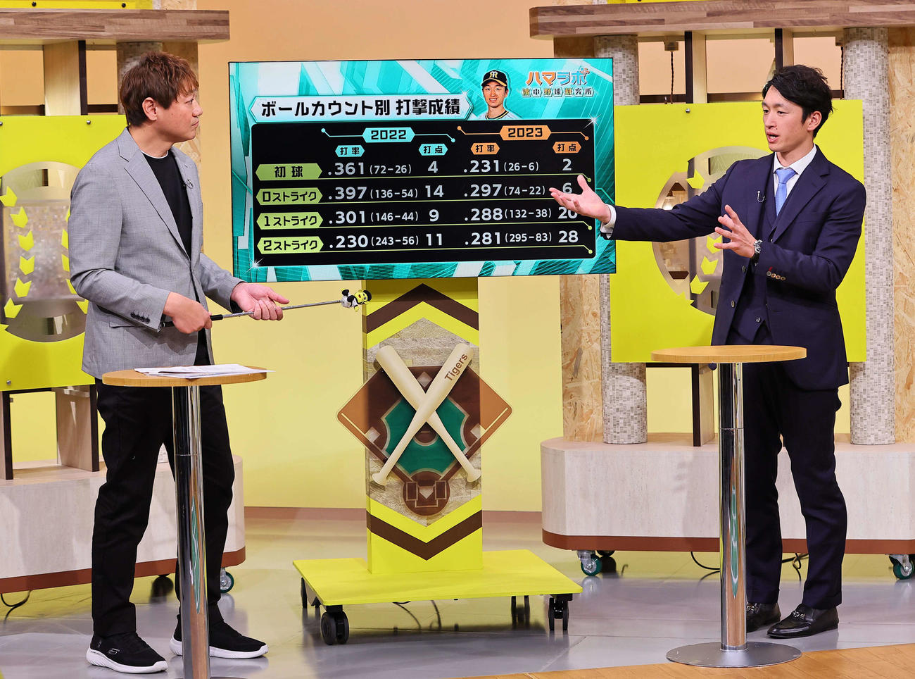 「熱血！タイガース党」に出演した近本光司（右）。左は浜中治幹事長（撮影・上田博志）