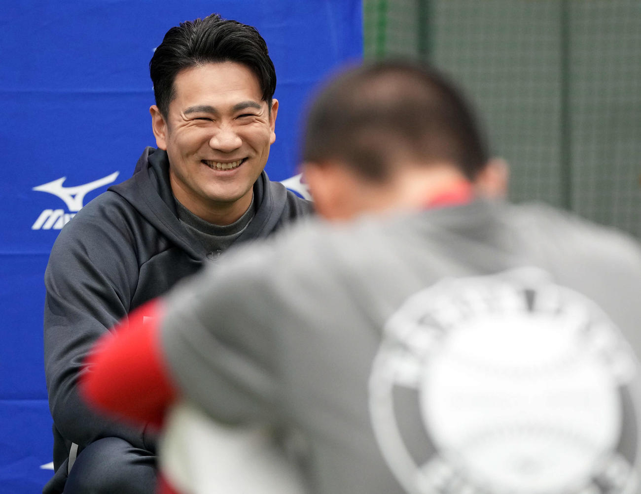 中学生からの質問に笑顔で答える楽天田中将（撮影・たえ見朱実）