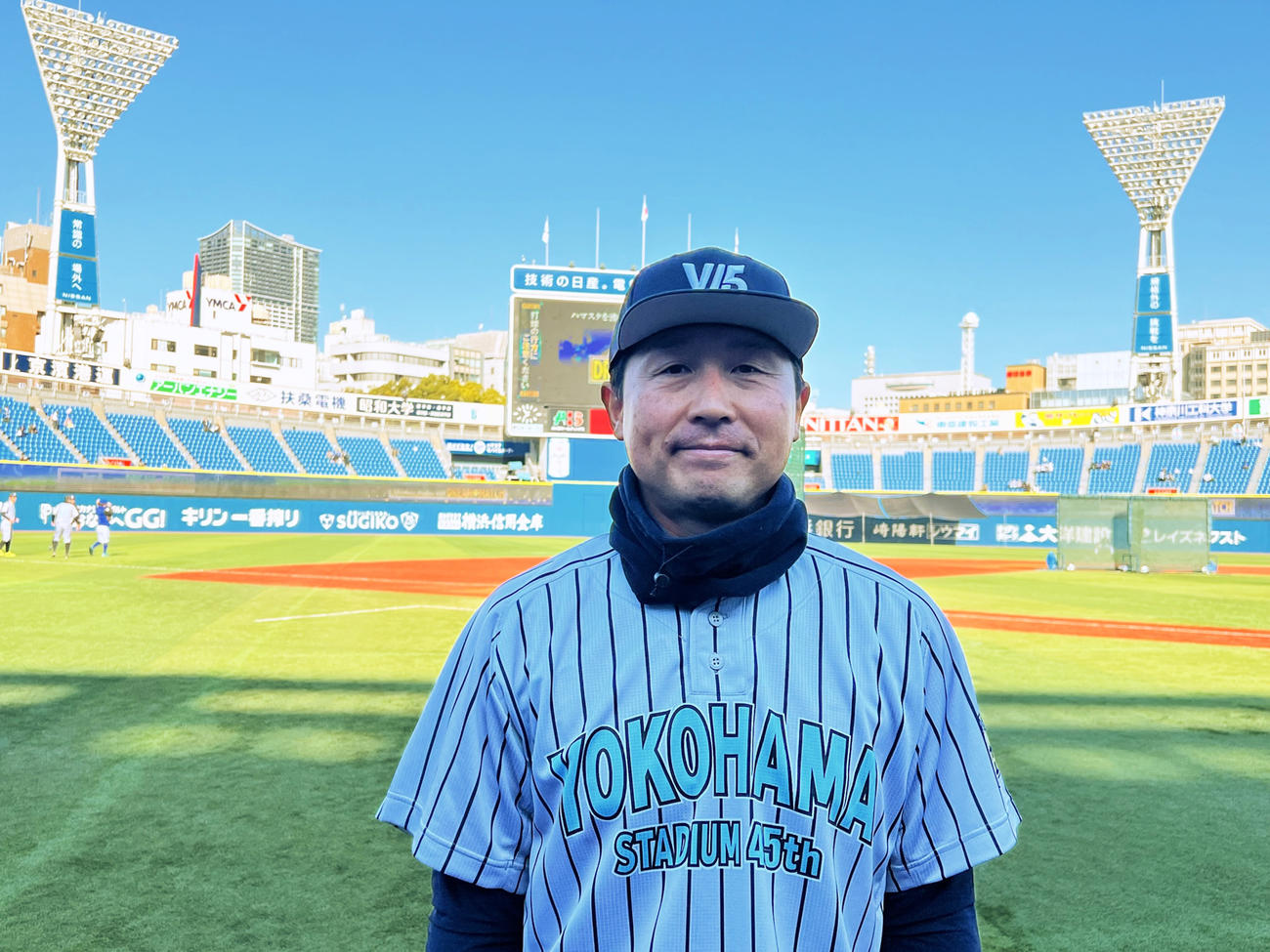 横浜スタジアム45周年イベントに参加した横浜高校OBの西武阿部1軍内野守備走塁コーチ（撮影・金子真仁）