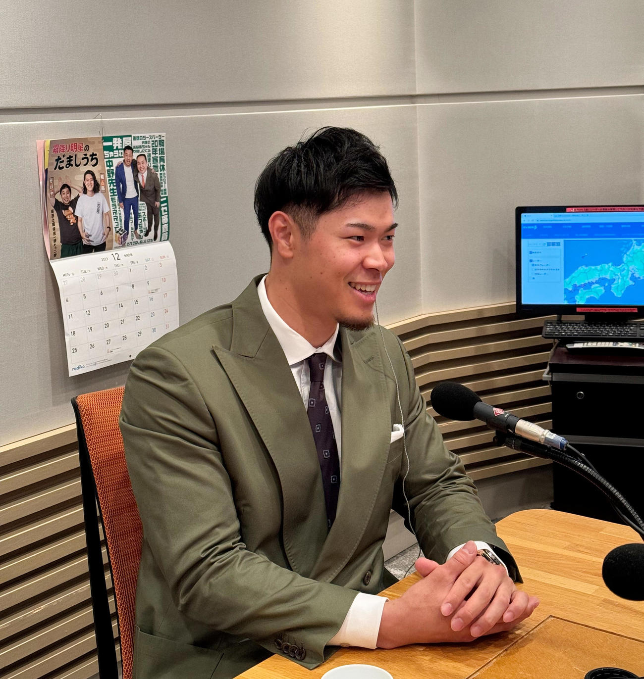 ABCラジオ「UP↑↑」に出演した阪神佐藤輝（球団提供）