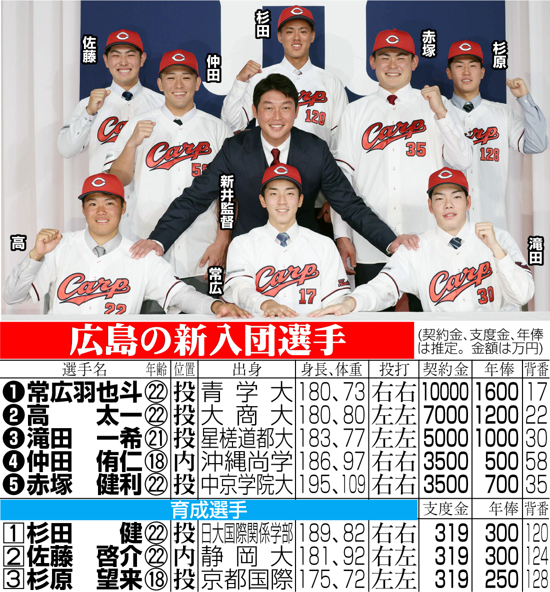 【イラスト】広島の新入団選手