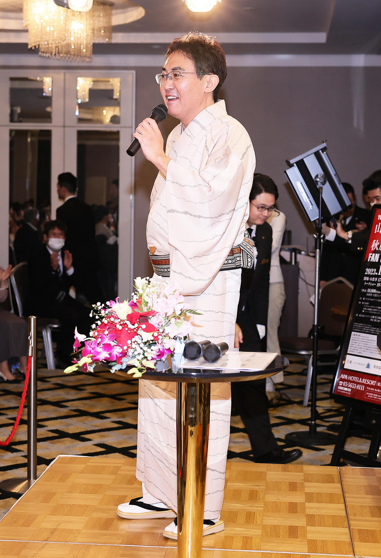 トークショーに登場した林家三平（撮影・足立雅史）